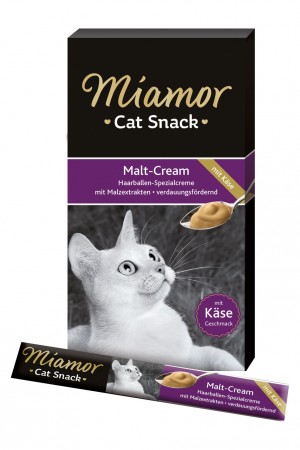 Miamor Malt Cream Kase gardums ar sieru kaķiem spalvas izvadīšanai 15g x 6